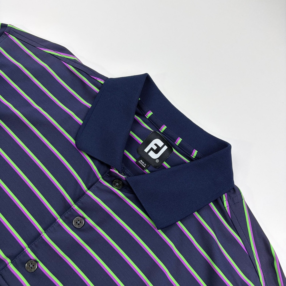 FootJoy ProDry Striped Polo Shirt Mens XL Navy Green Purple Stretch Golf Top